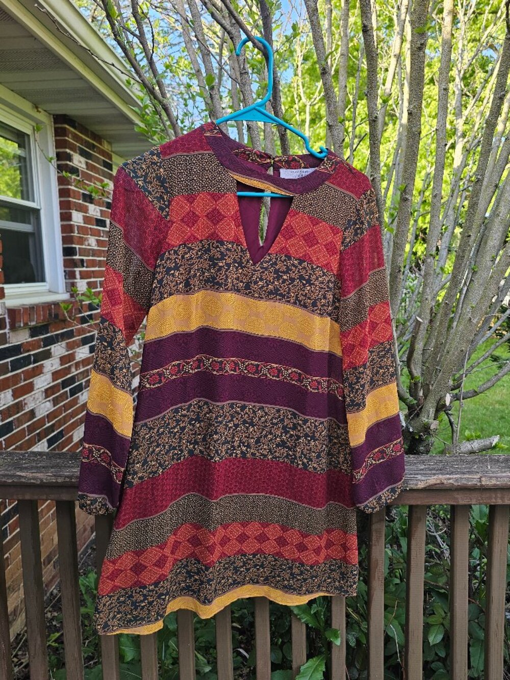 Ruff Hewn Grey Boho Chiffon Bell Sleeve Boho Dress Size XS